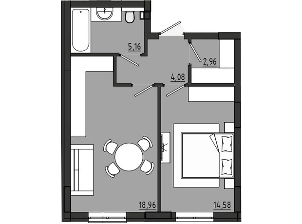 ЖР Сады Ривьеры: планировка 1-комнатной квартиры 45.74 м²