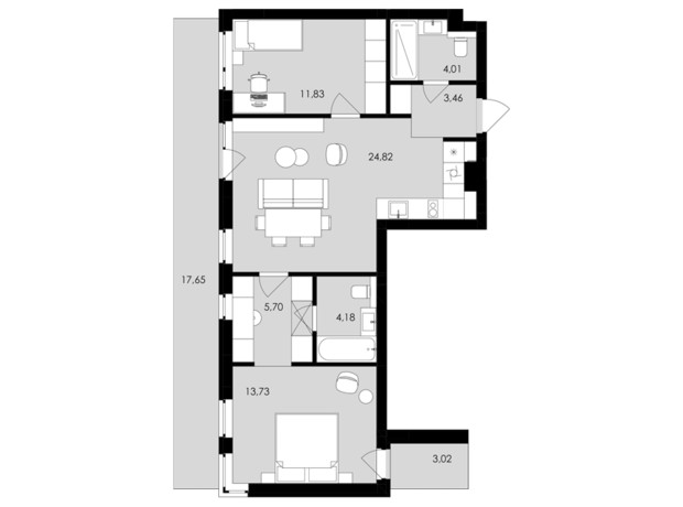 ЖК Avalon Holiday One: планировка 2-комнатной квартиры 74 м²