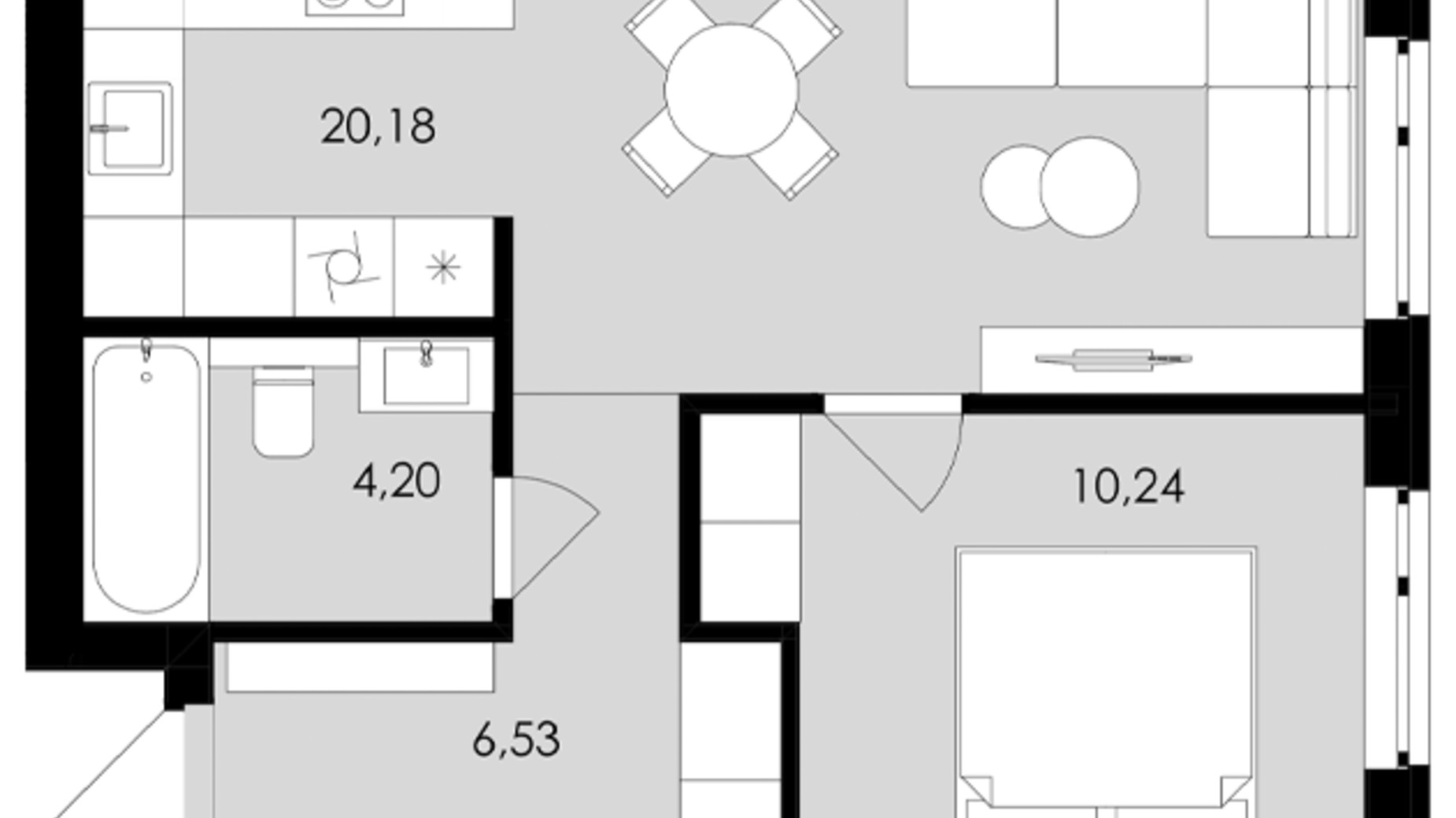 Планировка 1-комнатной квартиры в ЖК Avalon Holiday One 41 м², фото 681756