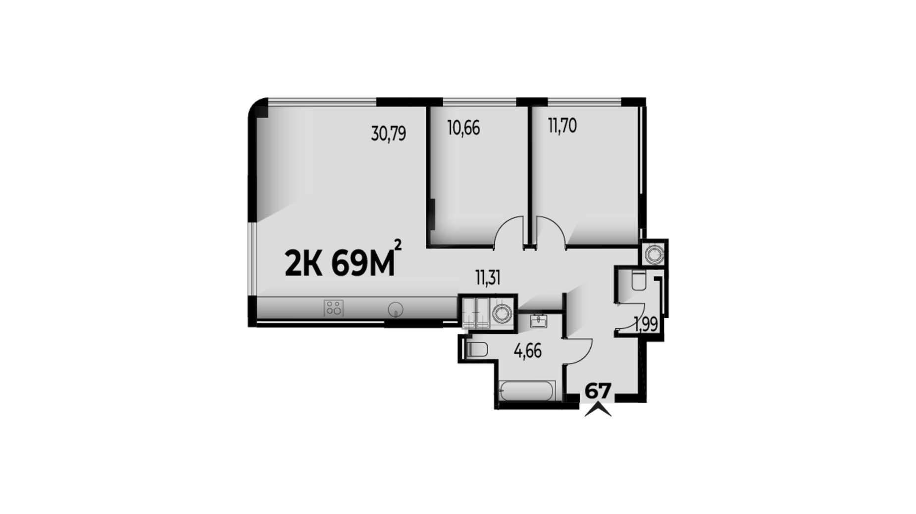 Планировка 2-комнатной квартиры в ЖК Trivium 68 м², фото 681775