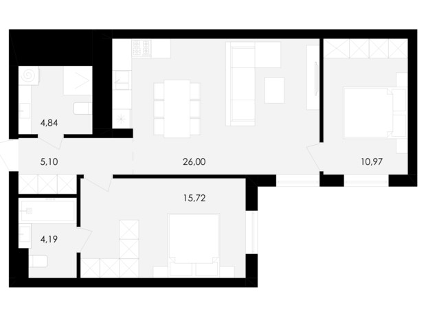 ЖК Avalon Holiday: планировка 2-комнатной квартиры 67 м²