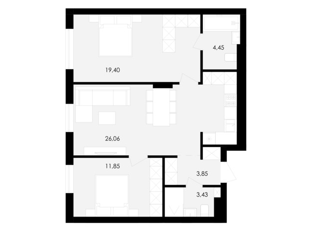 ЖК Avalon Holiday: планировка 2-комнатной квартиры 69 м²