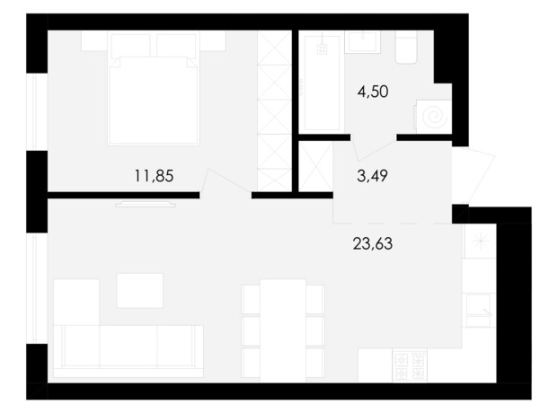 ЖК Avalon Holiday: планування 1-кімнатної квартири 43 м²