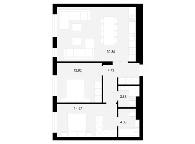 ЖК Avalon Holiday: планування 2-кімнатної квартири 72 м²
