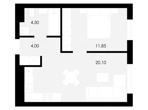 ЖК Avalon Holiday: планування 1-кімнатної квартири 40 м²