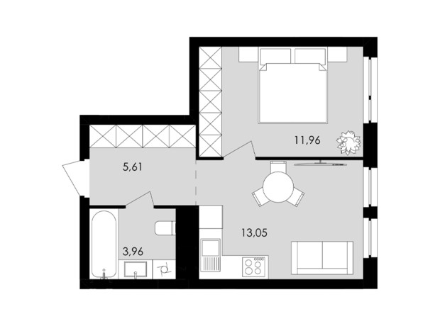 ЖК Avalon Holiday: планування 1-кімнатної квартири 35 м²