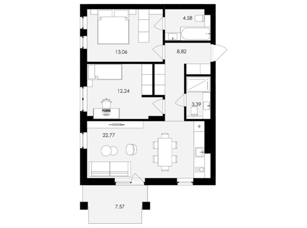 ЖК Avalon Holiday: планування 2-кімнатної квартири 67 м²