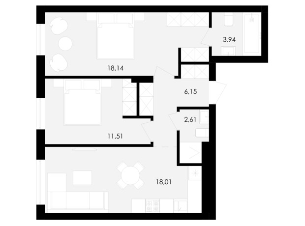 ЖК Avalon Holiday: планування 2-кімнатної квартири 60 м²