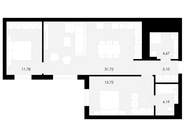 ЖК Avalon Holiday: планування 2-кімнатної квартири 73 м²