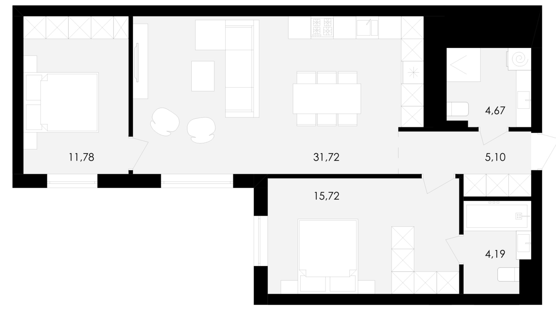 Планування 2-кімнатної квартири в ЖК Avalon Holiday 73 м², фото 681902