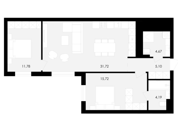 ЖК Avalon Holiday: планировка 2-комнатной квартиры 73 м²