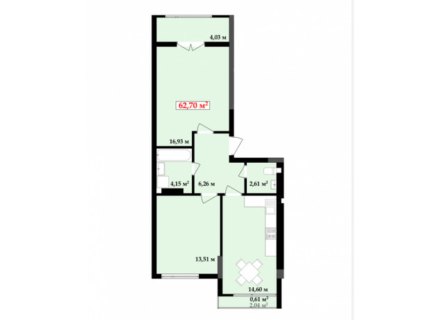 ЖК Імперія: планування 2-кімнатної квартири 67.5 м²