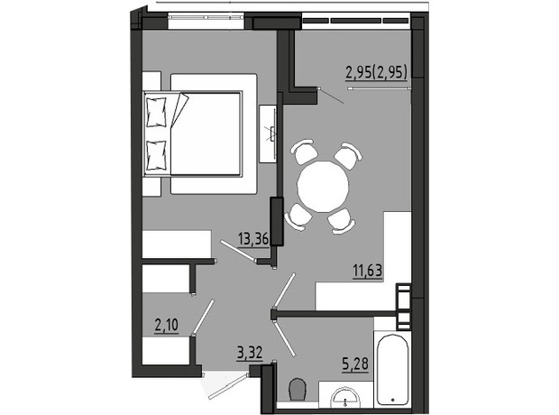 ЖР Сады Ривьеры: планировка 1-комнатной квартиры 38.64 м²