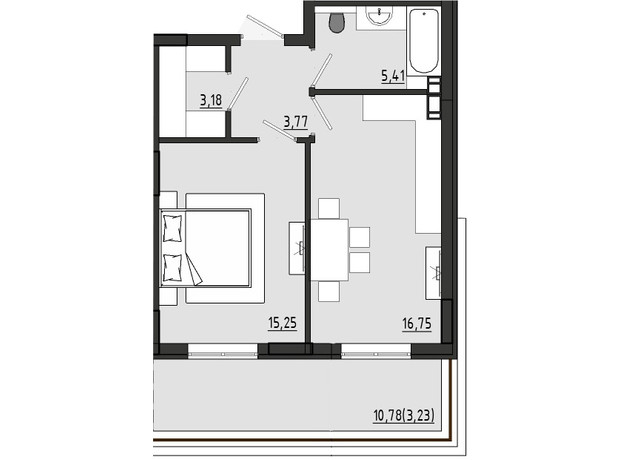 ЖР Сады Ривьеры: планировка 1-комнатной квартиры 47.59 м²