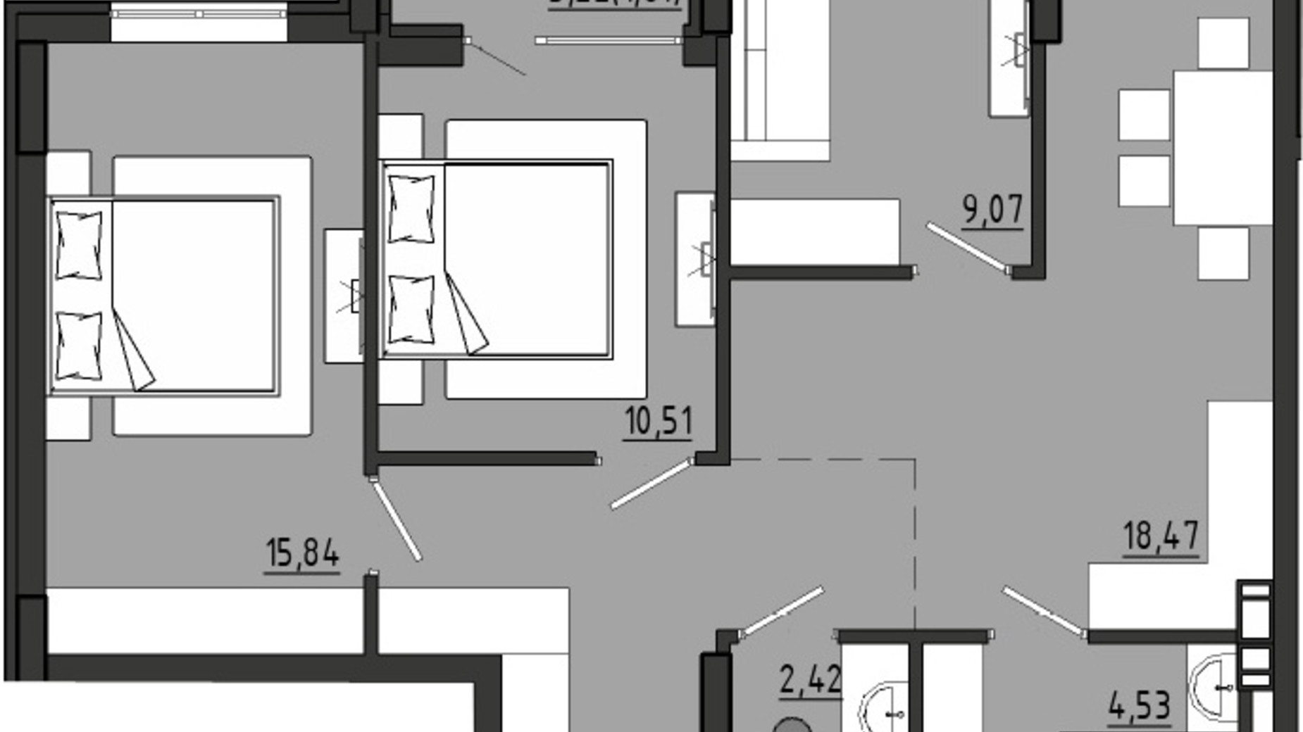 Планировка 3-комнатной квартиры в ЖР Сады Ривьеры 73.04 м², фото 681925