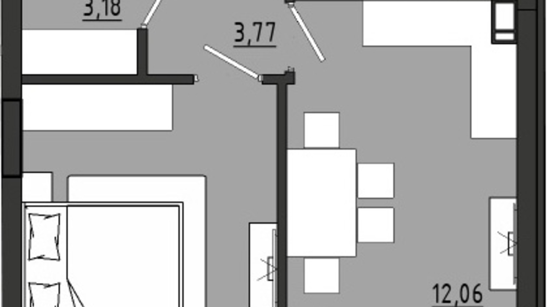 Планировка 1-комнатной квартиры в ЖР Сады Ривьеры 41.27 м², фото 681926