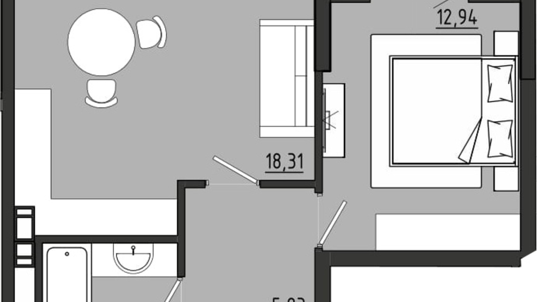 Планування 1-кімнатної квартири в ЖР Сади Рів'єри 42.16 м², фото 681929