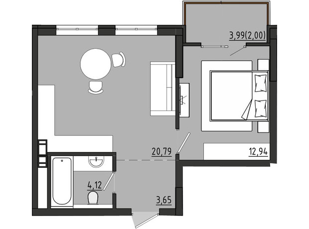 ЖР Сади Рів'єри: планування 1-кімнатної квартири 43.5 м²