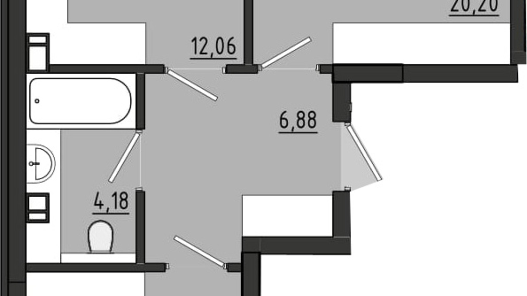 Планування 2-кімнатної квартири в ЖР Сади Рів'єри 61.66 м², фото 681944