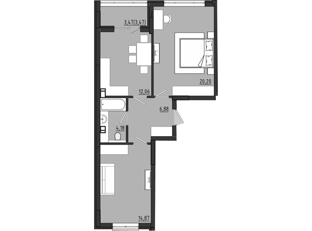 ЖР Сады Ривьеры: планировка 2-комнатной квартиры 61.66 м²