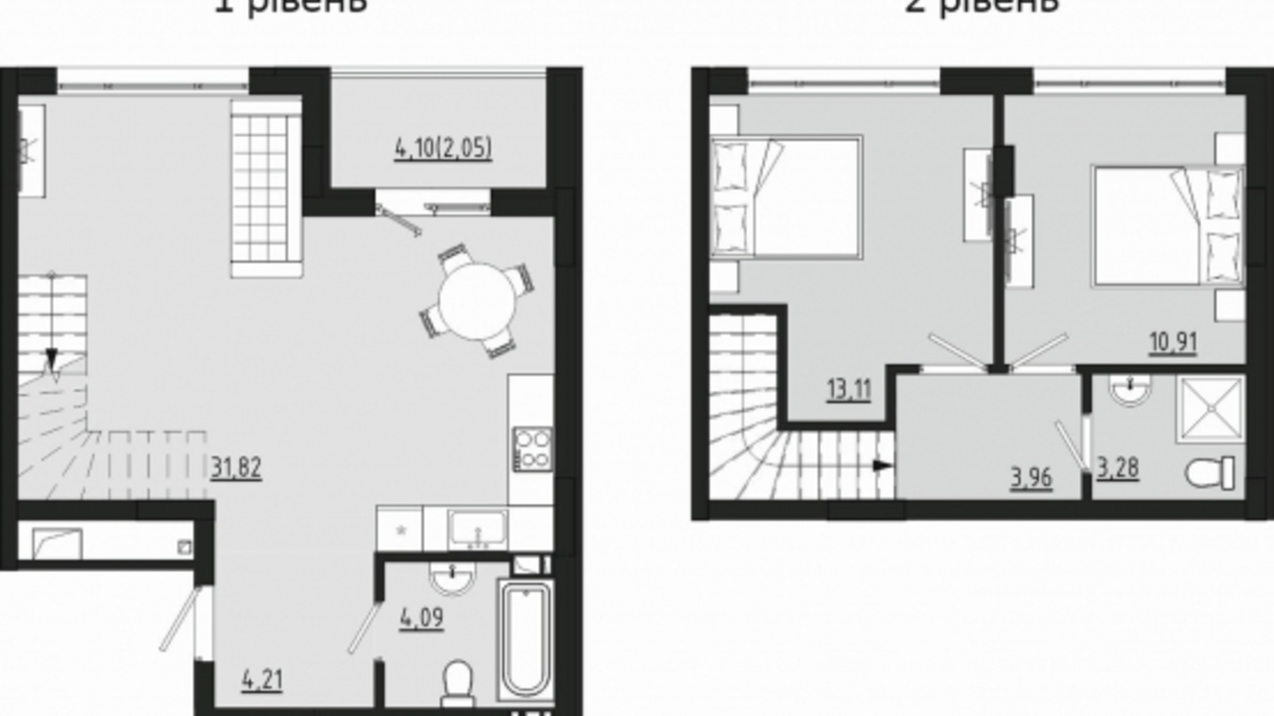 Планування багато­рівневої квартири в ЖР Сади Рів'єри 73.37 м², фото 682031
