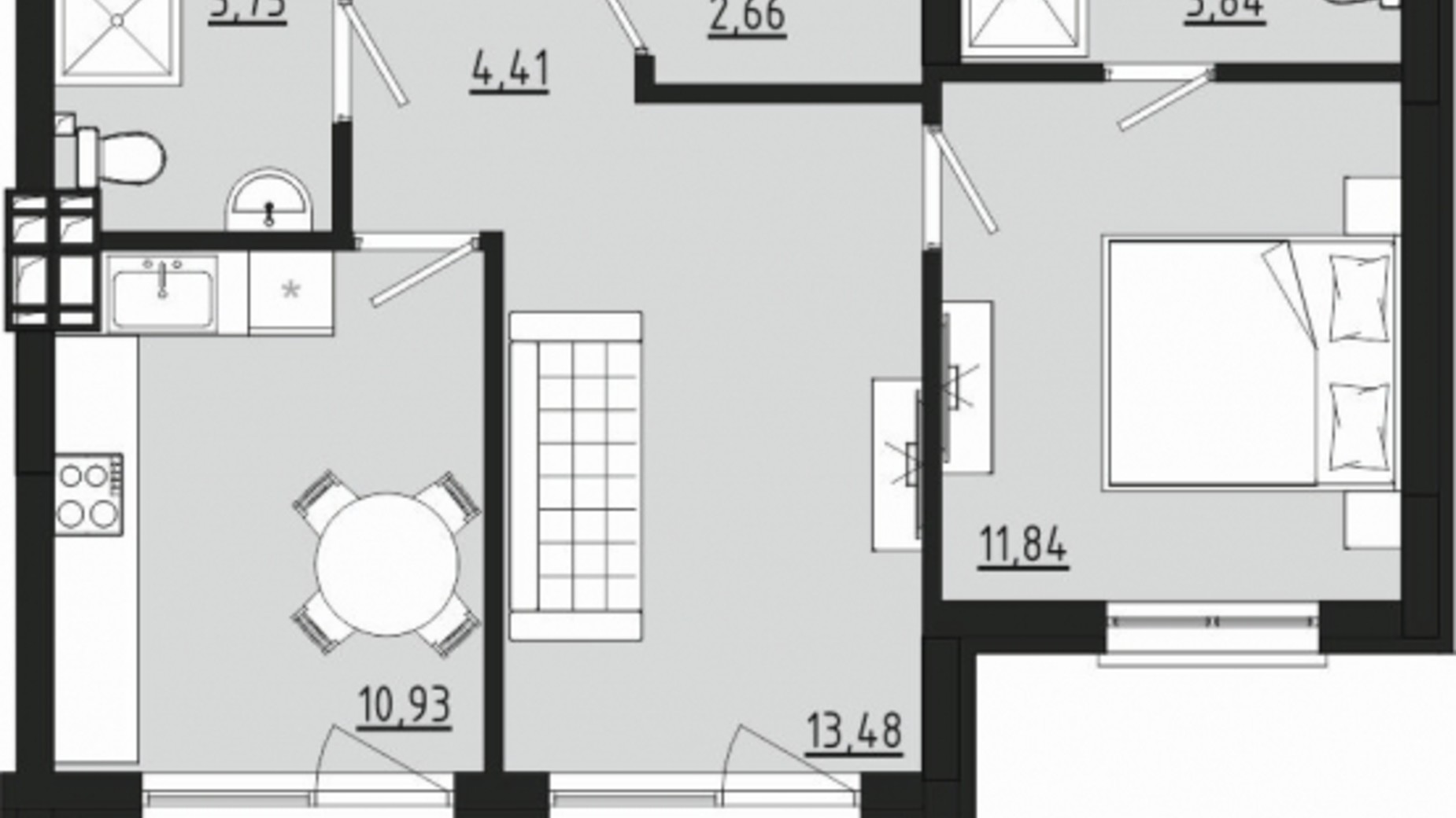 Планировка 2-комнатной квартиры в ЖР Сады Ривьеры 52.55 м², фото 682032