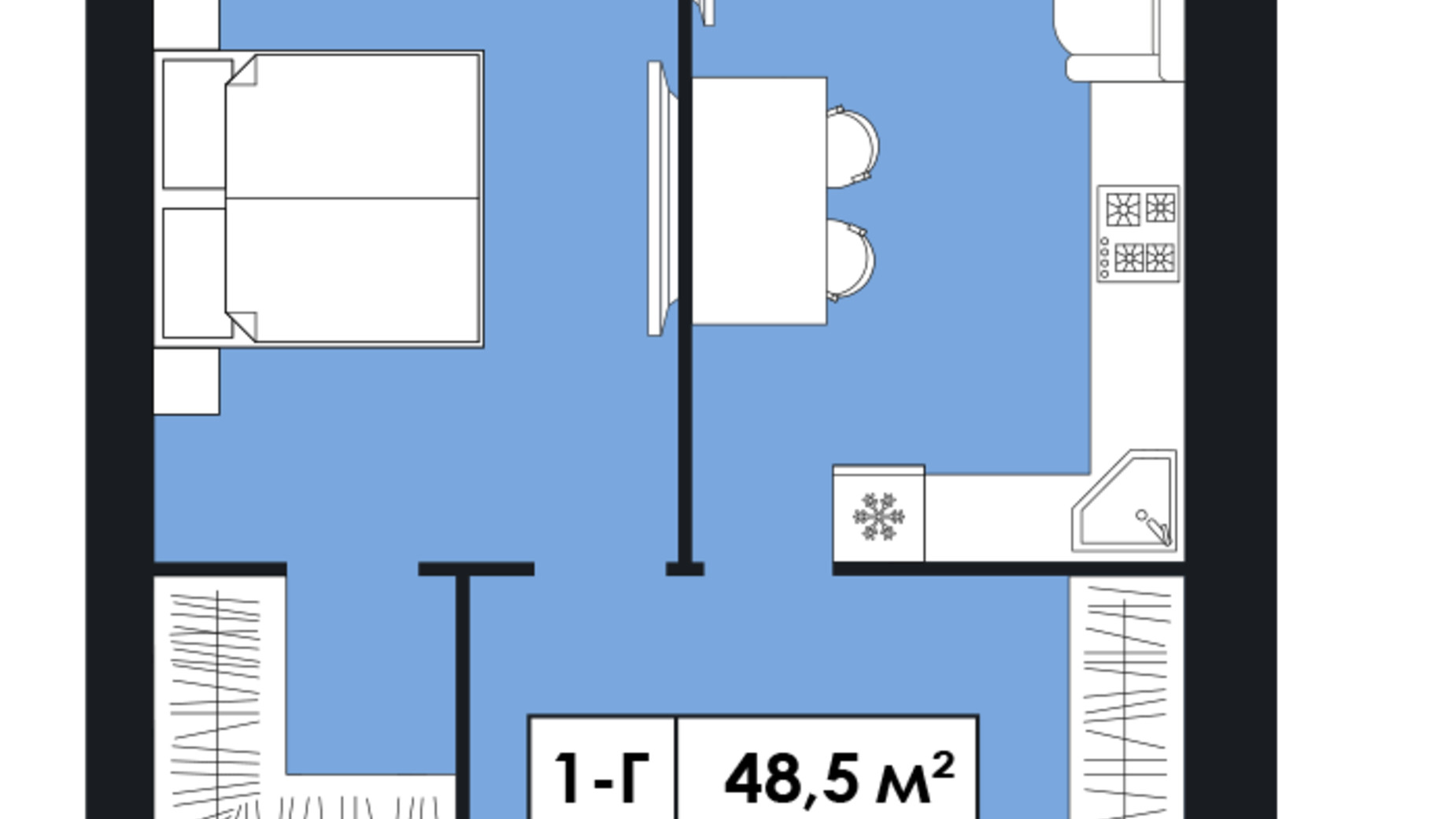 Планування 2-кімнатної квартири в ЖР Сади Рів'єри 65.11 м², фото 682034