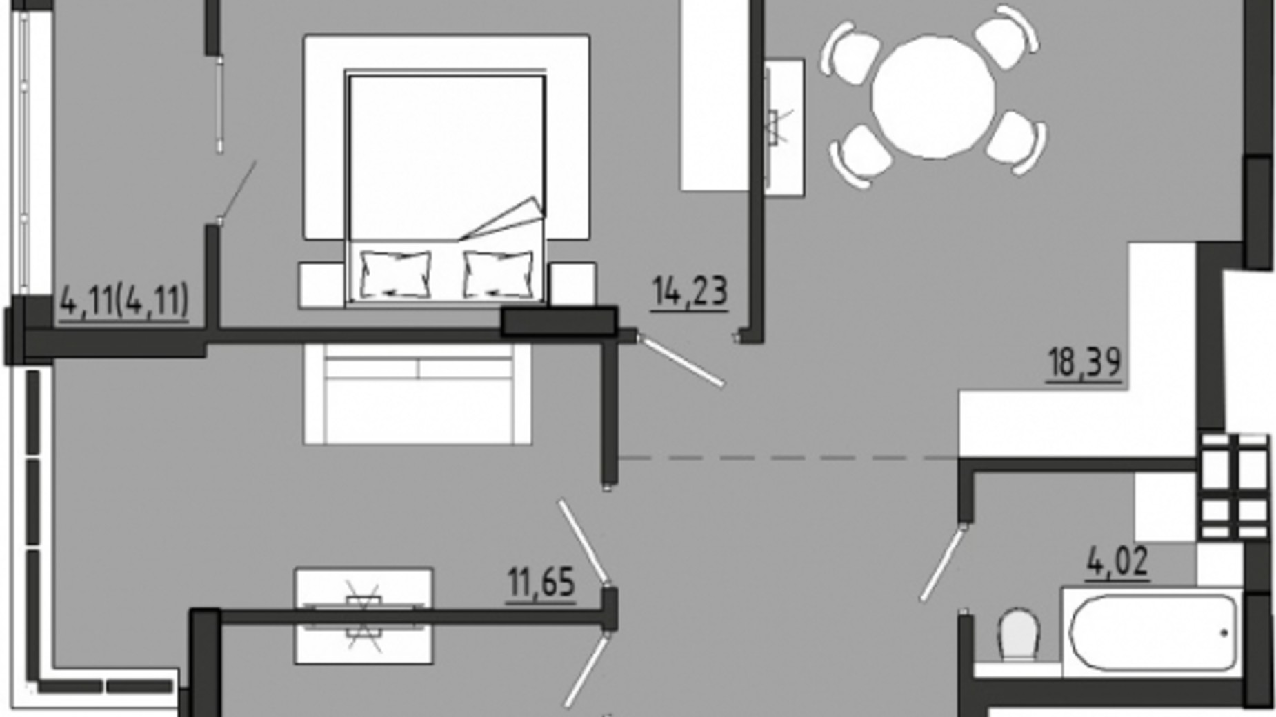 Планування 3-кімнатної квартири в ЖР Сади Рів'єри 73.88 м², фото 682054