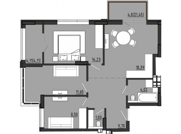 ЖР Сады Ривьеры: планировка 3-комнатной квартиры 73.88 м²