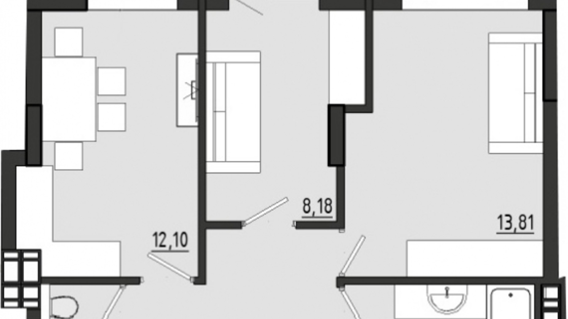 Планування 2-кімнатної квартири в ЖР Сади Рів'єри 50.01 м², фото 682059