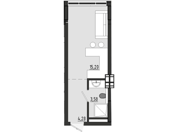 ЖР Сады Ривьеры: планировка 1-комнатной квартиры 23.06 м²