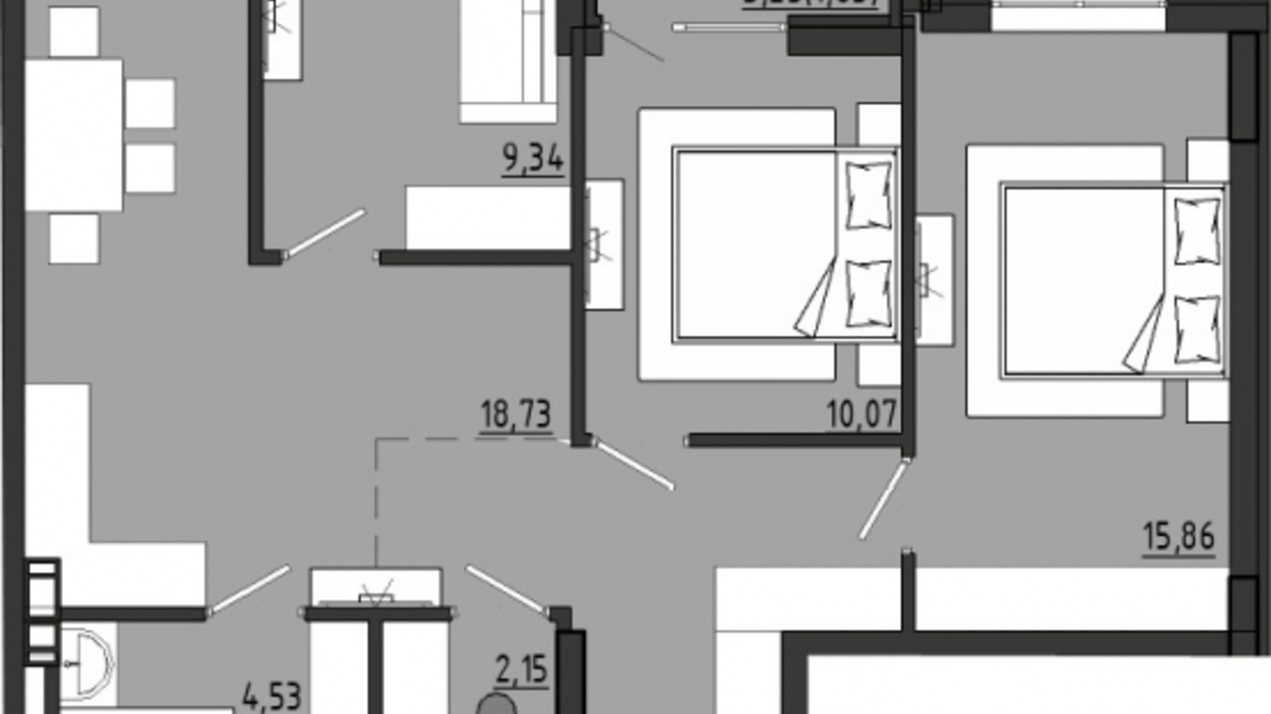 Планування 3-кімнатної квартири в ЖР Сади Рів'єри 72.9 м², фото 682074