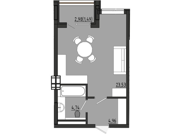 ЖР Сады Ривьеры: планировка 1-комнатной квартиры 34.72 м²