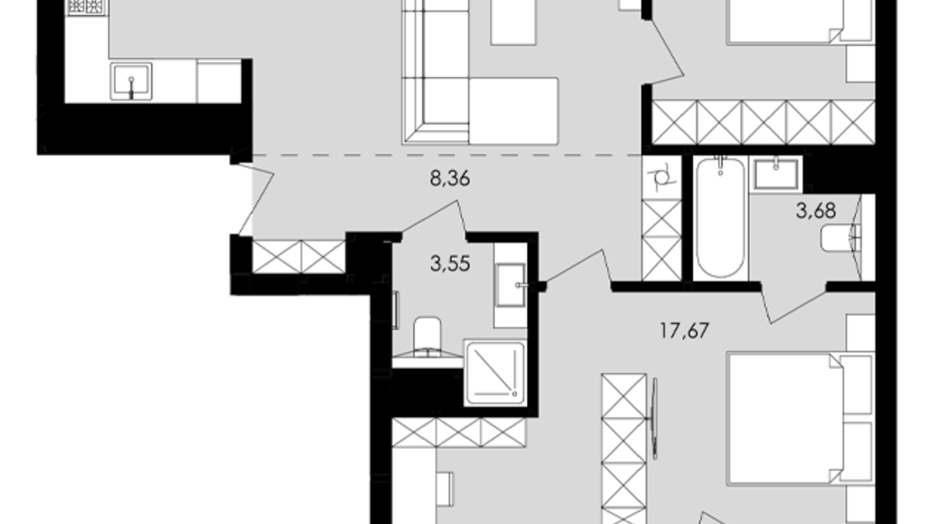 Планування 2-кімнатної квартири в ЖК Avalon Yard 78 м², фото 682093