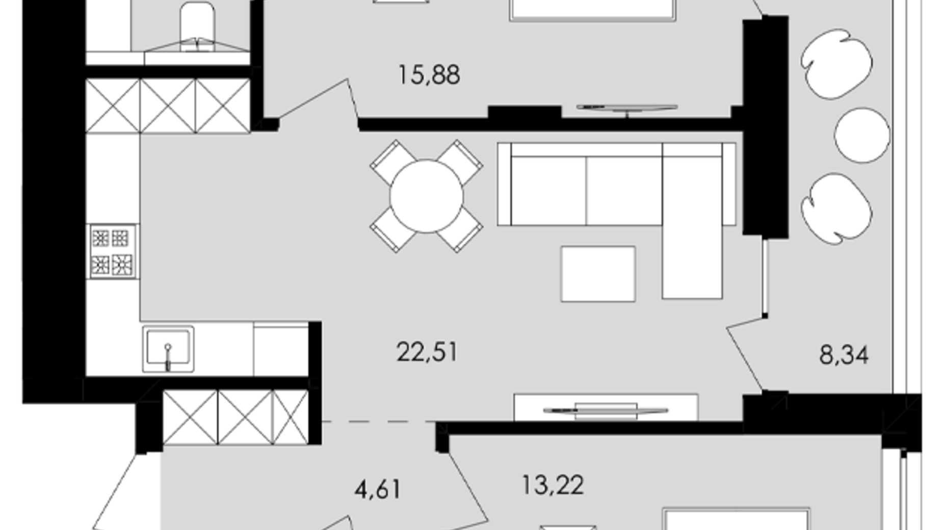 Планування 2-кімнатної квартири в ЖК Avalon Yard 67 м², фото 682096