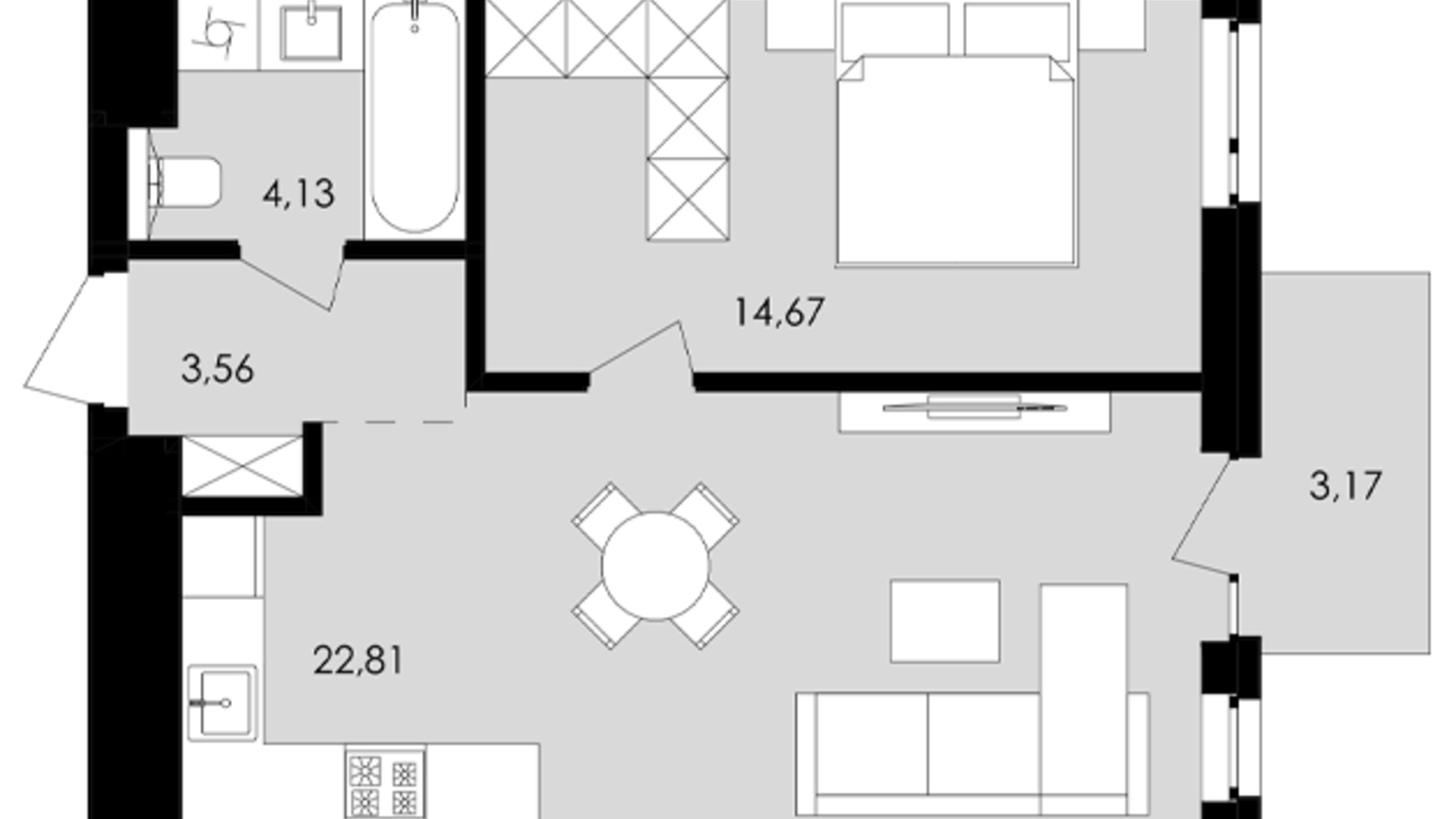 Планування 1-кімнатної квартири в ЖК Avalon Yard 46 м², фото 682103