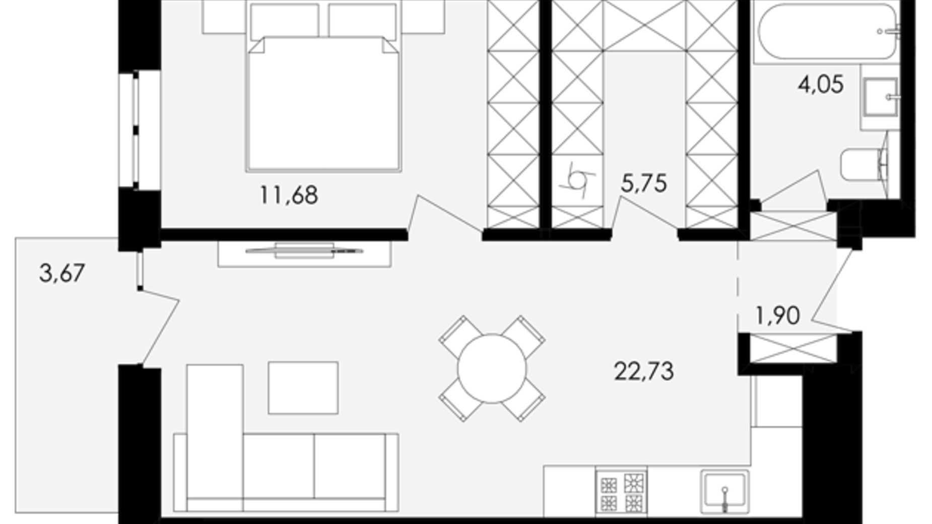 Планировка 1-комнатной квартиры в ЖК Avalon Yard 47 м², фото 682105