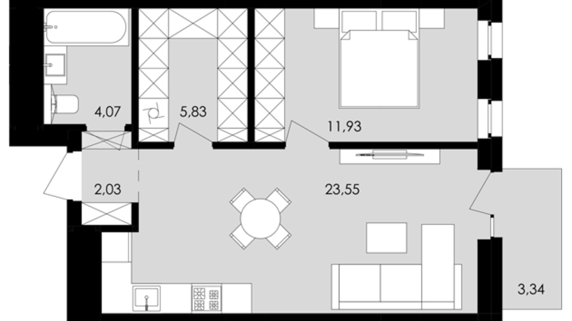 Планировка 1-комнатной квартиры в ЖК Avalon Yard 48 м², фото 682112