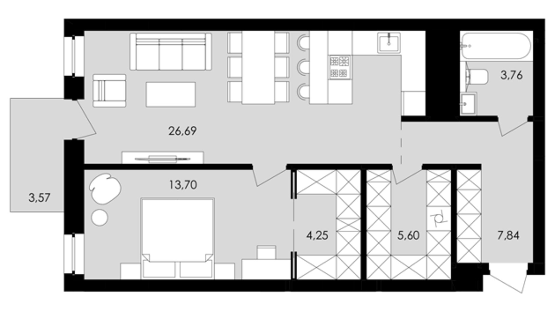 Планировка 1-комнатной квартиры в ЖК Avalon Yard 63 м², фото 682113