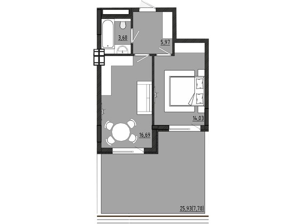 ЖР Сады Ривьеры: планировка 1-комнатной квартиры 48.15 м²