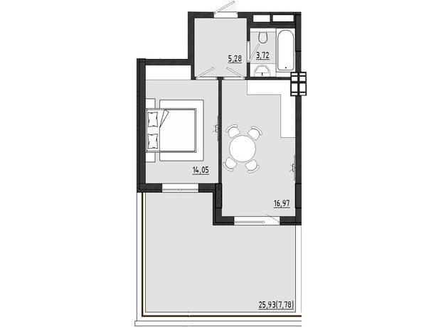 ЖР Сады Ривьеры: планировка 1-комнатной квартиры 47.8 м²