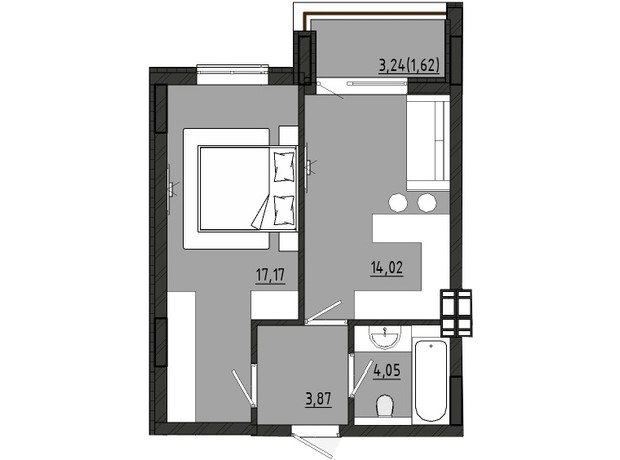 ЖР Сады Ривьеры: планировка 1-комнатной квартиры 40.73 м²