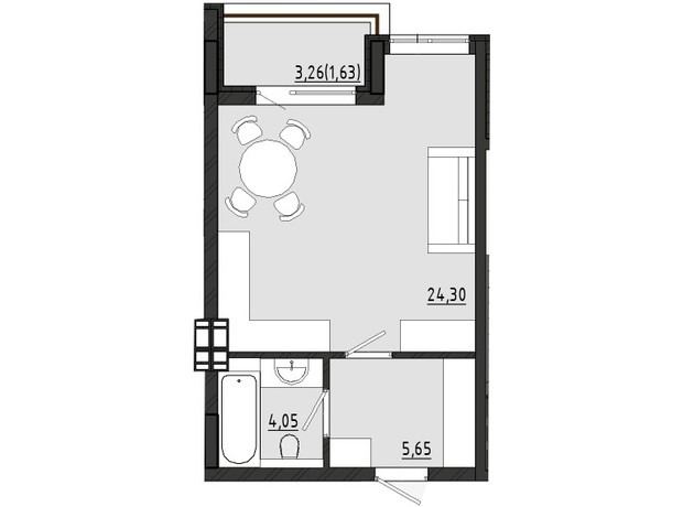 ЖР Сады Ривьеры: планировка 1-комнатной квартиры 35.63 м²