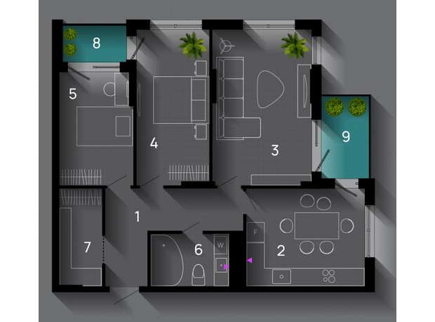 ЖК SkyGarden: планування 3-кімнатної квартири 82 м²