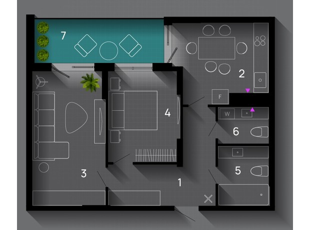 ЖК SkyGarden: планировка 2-комнатной квартиры 69 м²