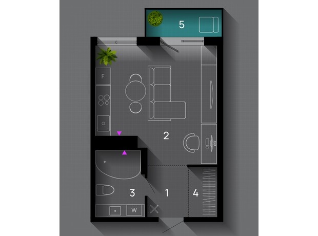 ЖК SkyGarden: планування 1-кімнатної квартири 35 м²