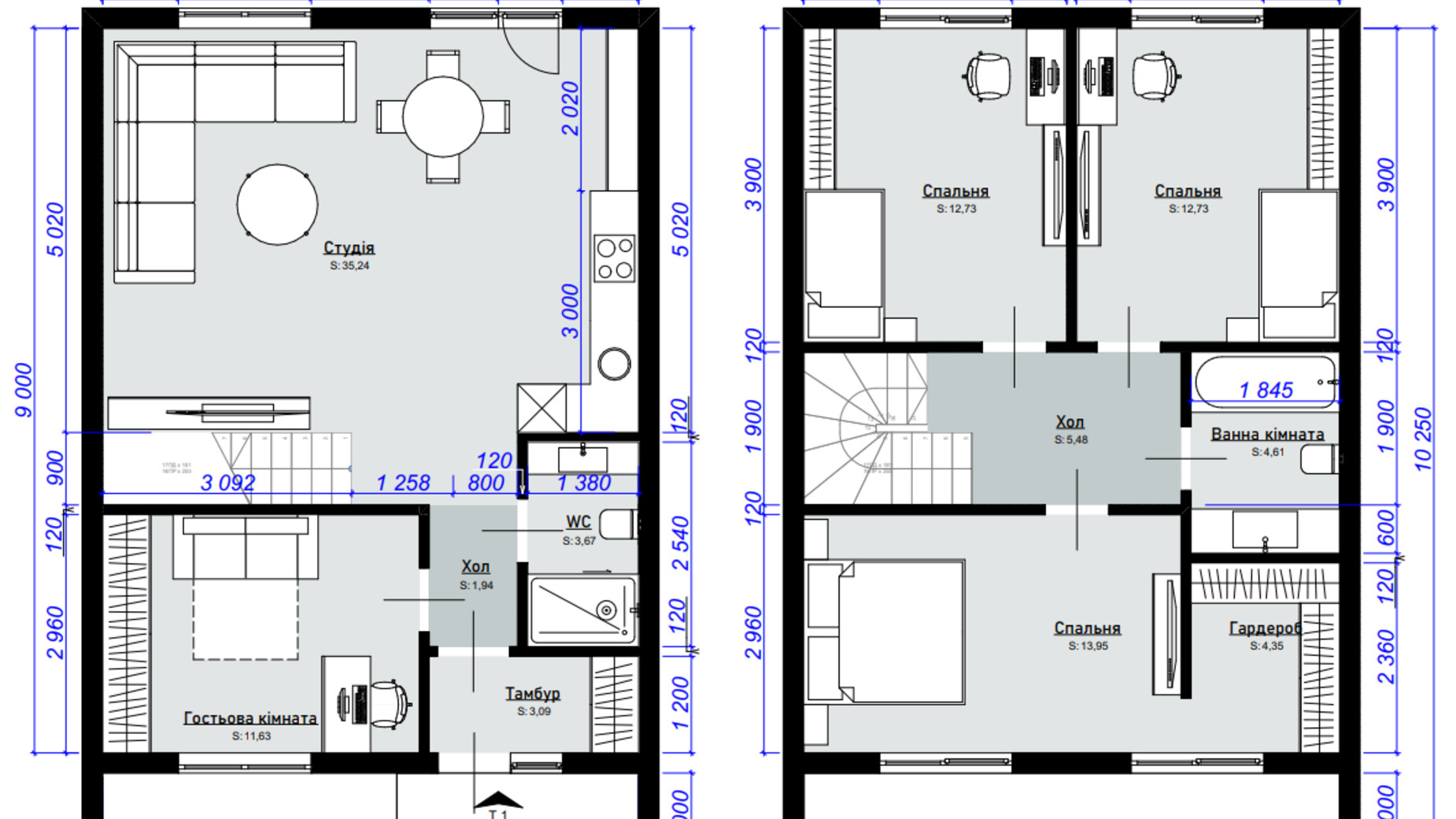 Планування таунхауса в КМ Garden Village Sofia 109.42 м², фото 682293