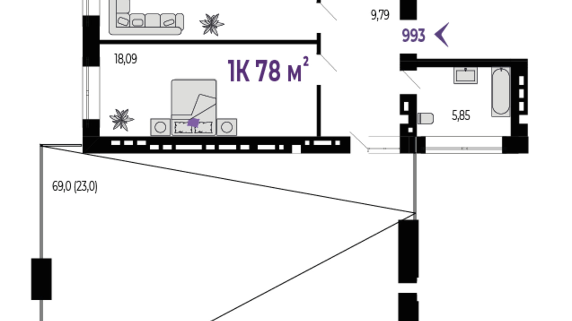 Планировка 1-комнатной квартиры в ЖК Квартал Венский 78 м², фото 682521