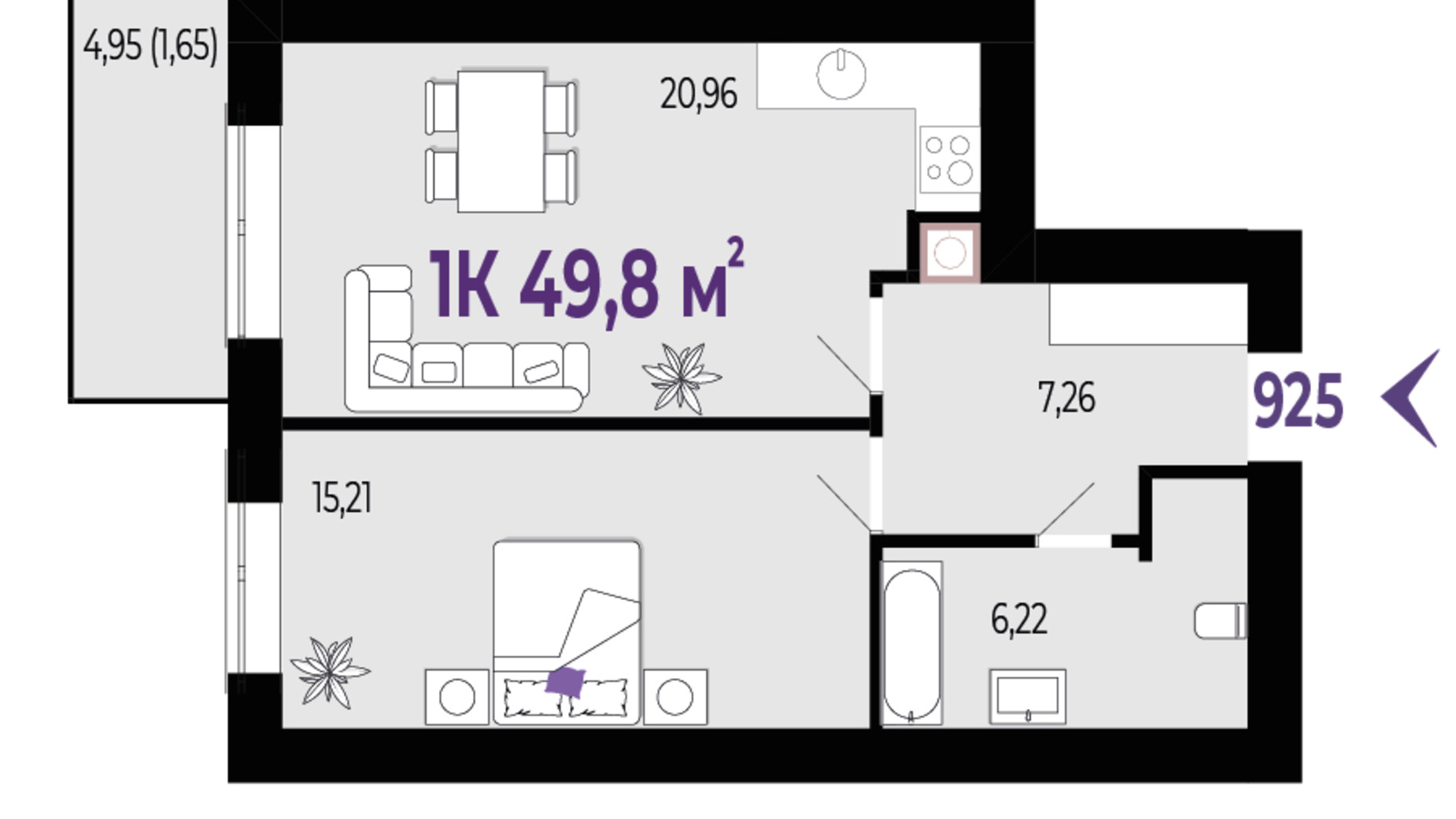 Планировка 1-комнатной квартиры в ЖК Квартал Венский 49.8 м², фото 682522