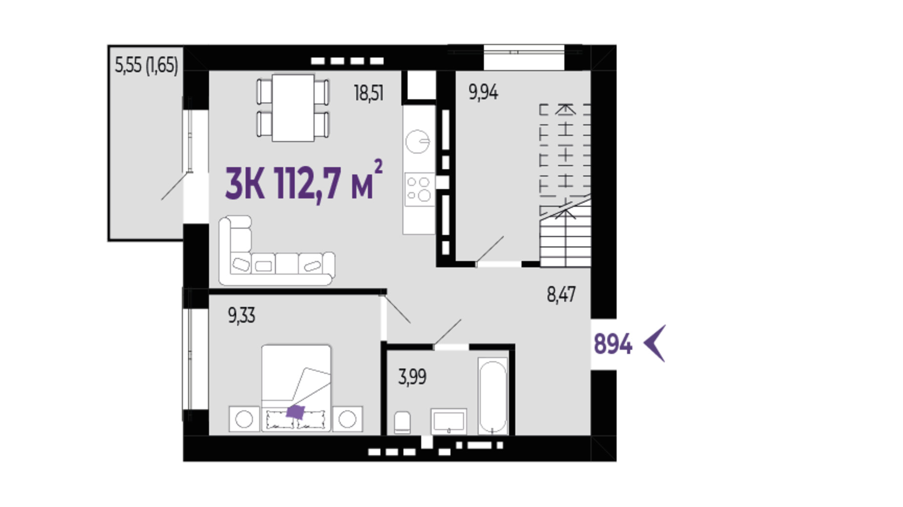 Планировка много­уровневой квартиры в ЖК Квартал Венский 112.7 м², фото 682523